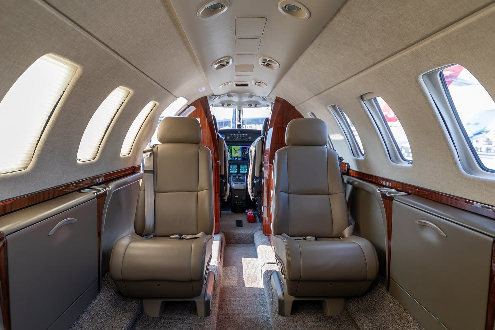 Cabin of a Cessna Citation CJ3+ with leather club seats