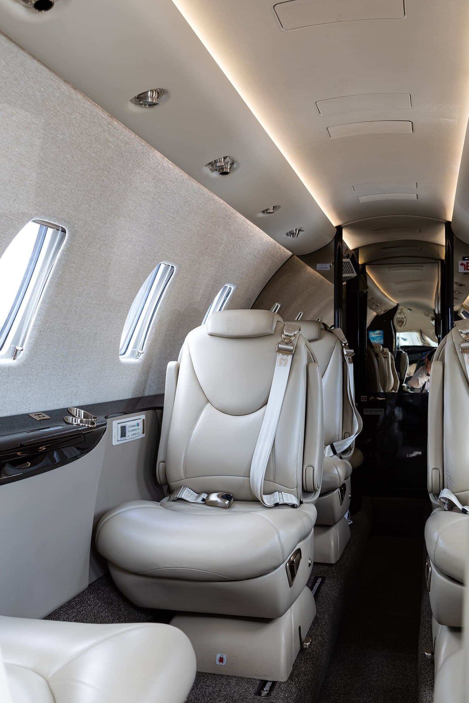 Cabin of a Cessna Citation Excel with leather seats