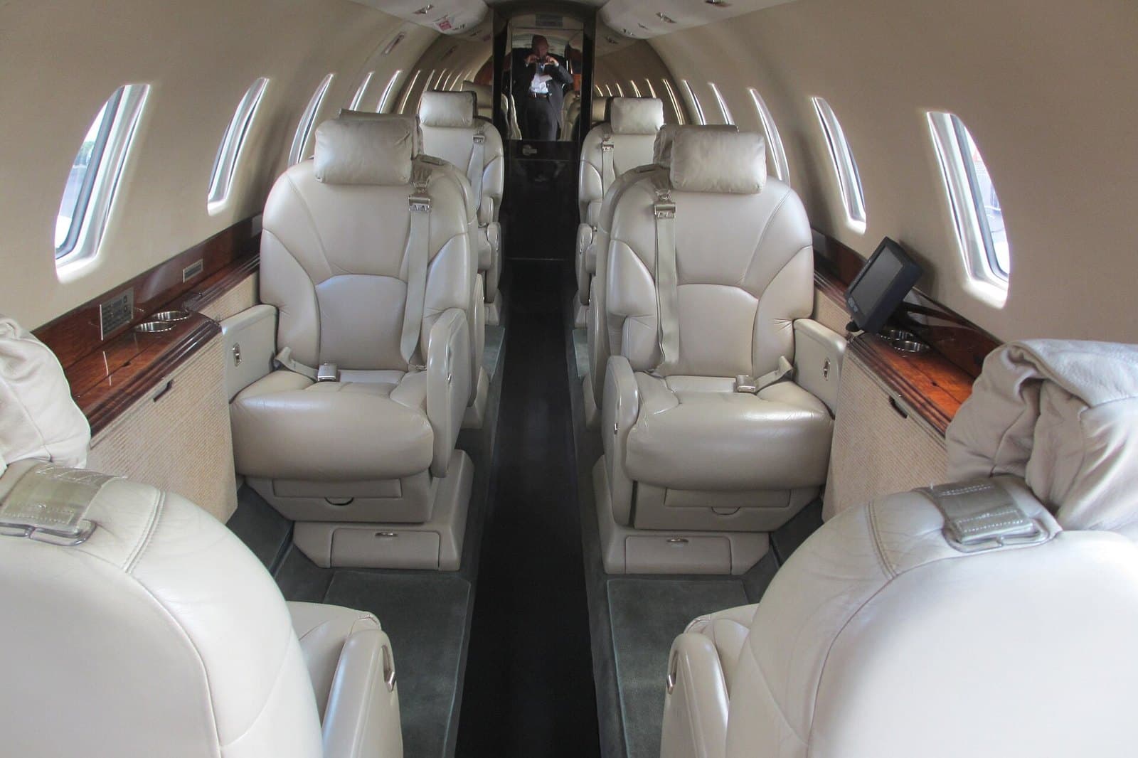 Cabin of a Cessna Citation X with leather club seats
