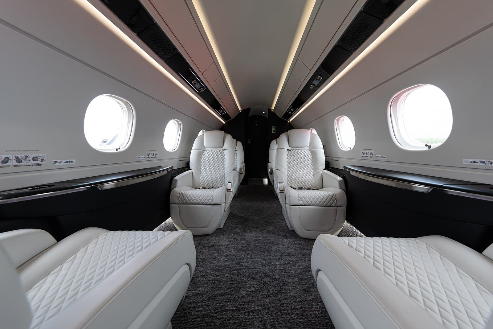 Leather seats in the cabin of an Embraer Praetor 500