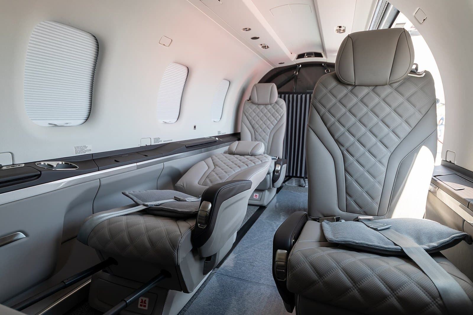Executive cabin of a Pilatus PC-12 with quilted leather seats